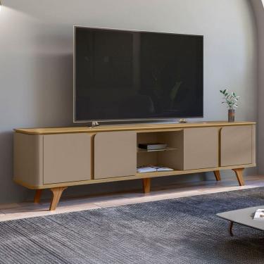 Imagem de Rack para TV Até 60 Polegadas Romeu 4 Portas 1 Prateleira com Vidro Hannover/Marrom Claro - Pnr Móveis