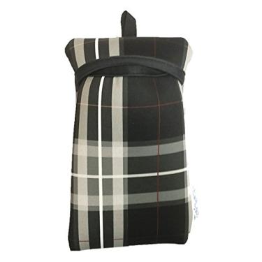 Imagem de Tainada Bolsa de transporte de neoprene à prova de choque para smartphone com cordão de pescoço e mosquetão para iPhone 16/15, 16/15 Pro, 16/15, 16e; Samsung S25, S24 (preto tartan cinza escuro)
