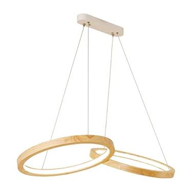 Imagem de Lustre moderno LED Lustre de madeira Circular Anel duplo Luz pendente Nordic Modern Simples Teto Pendurado Lâmpada para Sala de Jantar Cozinha Ilha Corredor Varanda Entrada Luminária (Luz qu