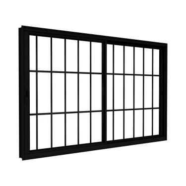 Imagem de Janela de Alumínio de Correr Lateral 2 Folhas Móveis com Grade 100x150cm Lucasa Ideale Preto