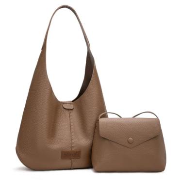 Imagem de Bolsa feminina Wrangler Hobo, conjunto de 2 peças, bolsas de ombro despojadas com bolsa transversal pequena, Camelo, Large (Main Bag), Compact (Crossbody Bag)