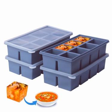 Imagem de Bandeja de silicone para freezer de 1/2 xícara com tampa – Pacote com 4 moldes de silicone para congelamento de vários molhos e outros pratos, faz com que 32 porções de cubos perfeitos de 1/2 xícara