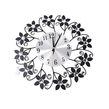 Imagem de XFNVXC Relógio de parede 3D, pétalas de folhas redondas, relógio de parede de metal, mostrador com algarismos arábicos, relógio decorativo para sala de estar, quarto, ofício (preto, tamanho único