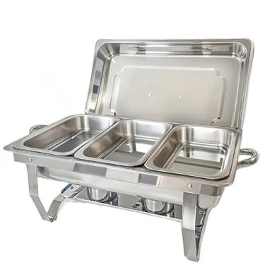 Imagem de Inox Profissional 9L com 1/2 Panelas Banho Maria e 2 Cubas para Buffet, Festas e Marmita Térmica - Chafing Dish Inoxidável, Recipiente com Isolamento Térmico(3 Grades)