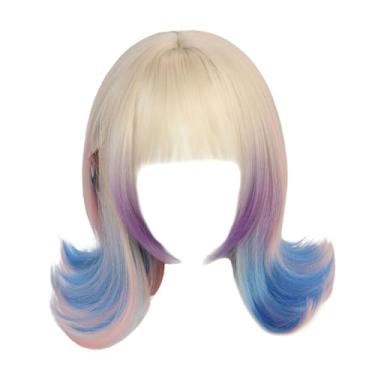 Imagem de Kokiya Peruca de cosplay, com 2 clipes, para vestir, roupa reutilizável da moda, peruca curta loira rosa azul ombré para show e show
