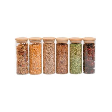 Imagem de Oikos - Kit 4 Potes de Vidro com Tampa de Bambu Herméticos Redondos