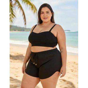 Imagem de Kit 2 Short Praia Plus Size Feminino Tactel Com Elastano Banho Piscina