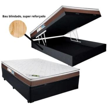 Imagem de Conjunto Cama Box Bau Preto Casal Blindada + Colchão de Molas Ensacada