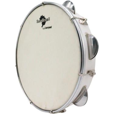 Imagem de Pandeiro 10? Premium Pele Branca Sambrasil Liverpool Branco