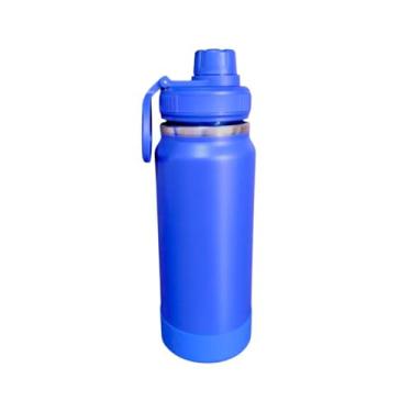 Imagem de Garrafa Térmica Esportiva de Aço Inox Parede Dupla Isolada a Vácuo 600ml com Alça Antivazamento para Academia Fitness Corrida Escritório (Azul Escuro)