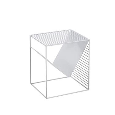 Imagem de Mesa lateral simples prateleira de armazenamento de revistas quarto sala de estar varanda jardim mini prateleira quadrada mesa de centro de ferro (cor: branco) (branco)