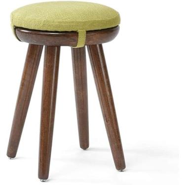 Imagem de Banqueta redonda de madeira maciça sapato criativo para quarto de casa de banho banco para pés banco de jantar moderno banco de molho (cor: nogueira + almofada, tamanho: 31 * 40 cm)