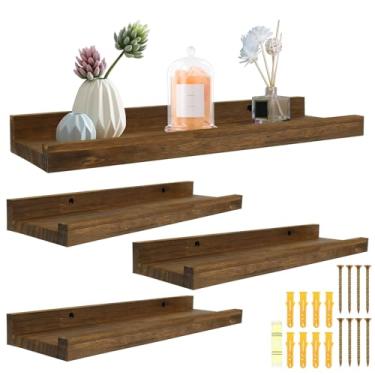 Imagem de Prateleira de parede de madeira vintage com borda versátil estável prateleira de parede flutuante de madeira adequada para quarto, sala de estar, banheiro, cozinha (retrô - 4-40 cm)