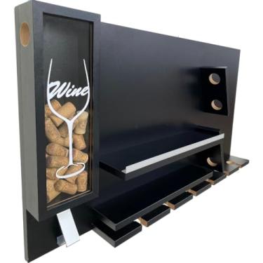 Imagem de Bar Parede Novo Porta Vinho Taças Abridor Decoração 100% Mdf(Preto)