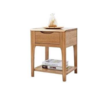 Imagem de Mesa de centro criativa de 2 camadas, mesa lateral quadrada com gavetas, adequada para quarto, sala de estar, escritório, quarto, sala de estar, sofá