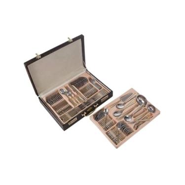 Imagem de Faqueiro Champs-Élysées Aço Inox Prata Filetados a Ouro - 84 Peças - Design Clássico: Faqueiro de Luxo - Pronto para Servir com Elegância!