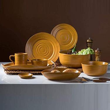 Imagem de Conjunto de jantar de cerâmica, 38 peças de estilo japonês | Tigela de cereal fosca de porcelana e prato de bife para restaurante especial