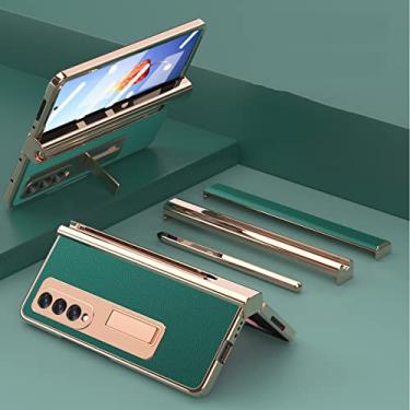 Imagem de Capa para Samsung Galaxy Z Fold 4 5G, capa de couro com dobradiça com compartimento para caneta S, suporte integrado e protetor de tela, capa magnética à prova de choque com tudo incluído em 360 graus