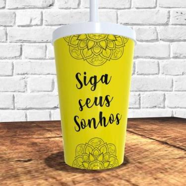 Imagem de Copo com canudo holográfico 550ml linha mandalas ref0240 - casa fé