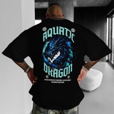 Imagem de Camiseta Oversized Algodão Street Academia Gym Treino Aquatic Dragon -