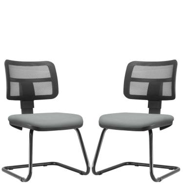 Imagem de Kit 02 Cadeiras de Escritório Recepção Fixa Zip L02 Couro Sintético Cinza - Lyam Decor
