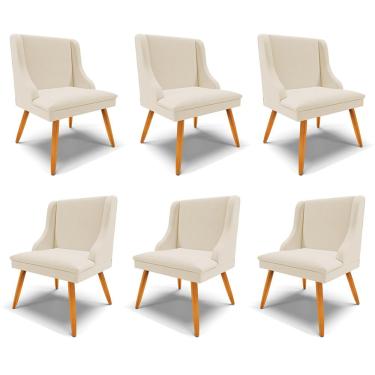 Imagem de Kit 6 Cadeiras Decorativas Sala de Jantar Pés Palito de Madeira Firenze Linho Bege/Natural G19 - Gran Belo