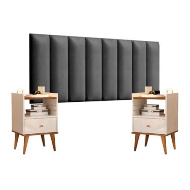 Imagem de Cabeceira Cama Casal Queen Kit Com Mesa de Cabeceira 8 Módulos (SUEDE CINZA)