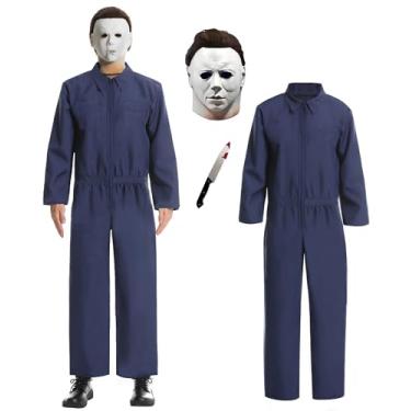 Imagem de GGDQOPD Fantasia de Michael para adultos, macacão Michael com máscara e faca, cosplay assassino de Halloween de terror para homens e mulheres - G
