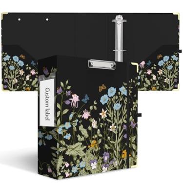 Imagem de Fichário com 3 anéis de 7,6 cm, lindos fichários redondos de 7 cm com prancheta de perfil baixo com armazenamento, 2 bolsos internos, organizador de fichários para material de escritório escolar (flor