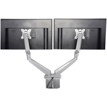 Imagem de Suporte de mesa StarTech.com braço de monitor duplo com USB e áudio – suporte de mesa VESA para telas de até 30 polegadas – 2x USB, 2x 3,5 mm de áudio – braço de monitor duplo de movimento ergonômico total – prata (ARMSLIMDUOS)