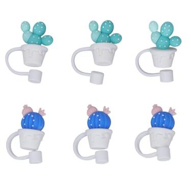 Imagem de Tampas de canudo de silicone para atividades ao ar livre, material de silicone, cacto, bola estilo 6 peças