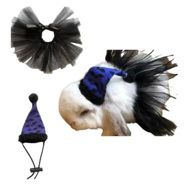 Imagem de Conjunto de 2 peças de chapéu de coelho de lagarto de Halloween, vestido tutu, chapéu ajustável para animais de estimação pequenos, porquinhos-da-índia, furões e outros animais pequenos, roupas de