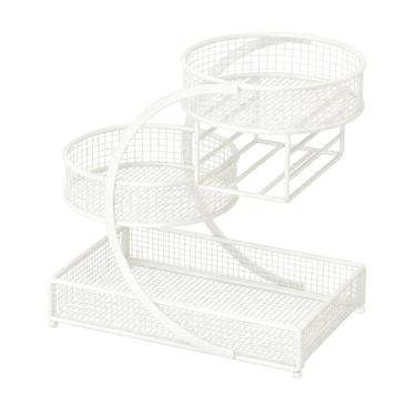 Imagem de predolo Organizador de maquiagem de metal, cesta de frutas, expositor de cosméticos, perfume, cuidados com a pele, organizador para quarto, escritório, Branco