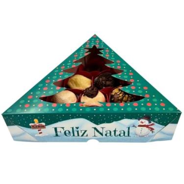 Imagem de 10 Caixas Árvore de Natal para 3 sabonetes, 10 doces, brigadeiros ou lembrancinhas. (4 artes) 20 * 20 * 18cm(Verde)