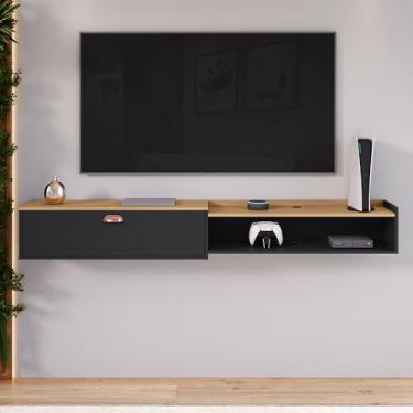 Imagem de 1.80cm Decoração Sala Estar TV 75 polegadas Nicho Organizador 1 Porta (Preto/Hanover)