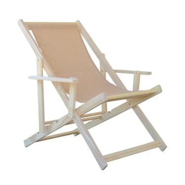 Imagem de Espreguiçadeira Reclinável Com Braço em Madeira Maciça Natural – Para Jardim, Varanda e Área Externa, Tecido Removível (Bege)