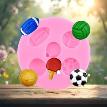 Imagem de Moldes de silicone para bola de beisebol rugby tênis de mesa basquete bola bolo fondant moldes para decoração de bolos topo de cupcake chocolate doce pasta de chiclete argila polímero
