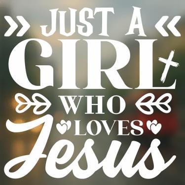 Imagem de Adesivo de carro Just A Girl Who Loves Jesus - Adesivo de vinil de fé cristã para SUV Caminhão Janela Laptop - Impermeável Durável - Presente para mulheres e meninas