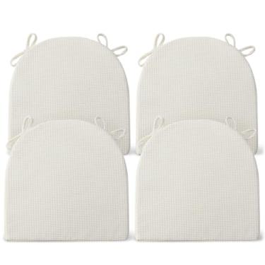 Imagem de SM-XLHN Conjunto de 4 almofadas de cadeira para cadeiras de jantar, almofadas antiderrapantes para cadeira de cozinha com laços, almofadas de assento de espuma de alta resiliência, capa lavável