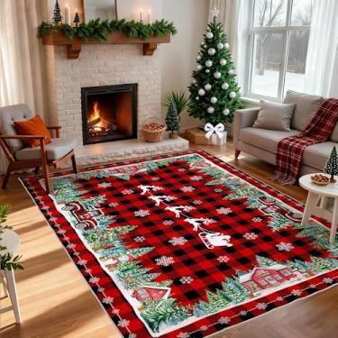 Imagem de cusugbaso Tapete de Natal 7,5 x 12,5 cm, xadrez vermelho, tapete de Natal lavável, antiderrapante, para sala de estar, quarto, corredor, decoração de férias