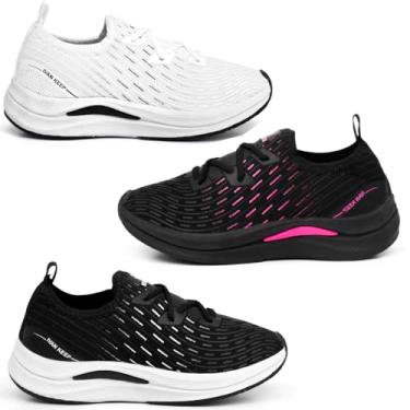 Imagem de Kit 3 Tênis Feminino Treino Caminhada Corrida Confortavel Macio (Branco,Preto e PretoRosa, BR, Adulto, Numérico, 37)