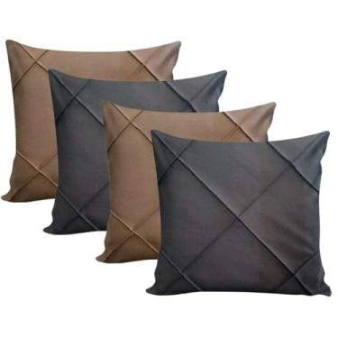 Imagem de Kit 4 Capas de Almofada Suede Drapeada 45x45cm Decorativas para Sofá e Cama Elegante Sala de Estar(2 Avelã + 2 Cinza.)