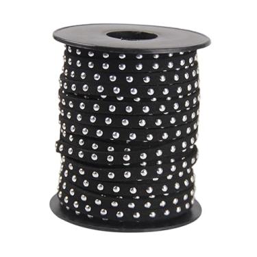 Imagem de Tachiuwa Cordão de camurça sintética cravejado, 20 jardas, faça você mesmo, liga semicircular com rebites, fita de cordão para bolsas, decoração de casa, Preto Prateado