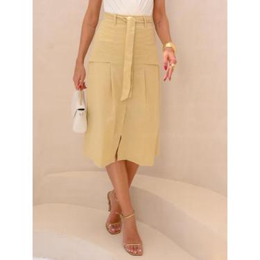Imagem de Saia Midi em Linho com Fenda Sofisticada e Acabamento Pespontado - Lum