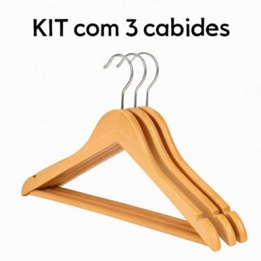 Imagem de Kit 3 Unidades Cabides De Madeira com Verniz - TOP RIO