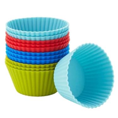 Imagem de Formas de Silicone para Cupcake Conjunto com 12 Peças em Cores Azul e Laranga Material Flexível Suporta -50°C a 220°C Ideal para Muffins e Petit Gateaux