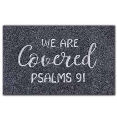 Imagem de We are Covered Psalm 91 Capacho preto, tapete de porta externo, tapete de porta engraçado frontal com fundo de borracha antiderrapante tapete de boas-vindas bordado de entrada tapetes de chão para