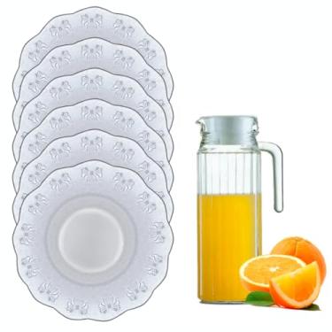 Imagem de Jogo De 12 Pratos Fundo De Vidro Transparente + Jarra 1 Litro