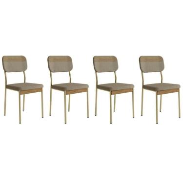 Imagem de Cadeira Sala De Jantar Valle 1755 Aço Kit 4 Uni Dourado-linho Bamboo-courano Bamboo-noce - Carraro