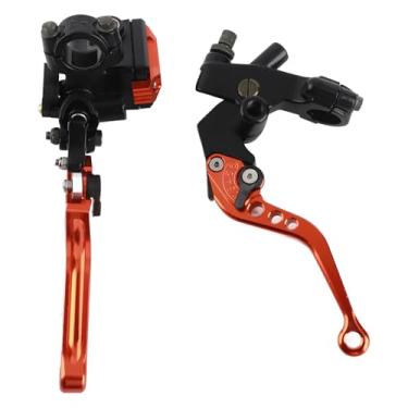 Imagem de Ailgely Alavancas de Cilindro Mestre de Freio Ajustáveis ​​para Motocicleta, Ajuste Universal para Guidão de 7/8 Polegadas, Alumínio CNC Com Base de Espelho Retrovisor, Reservatório de (Laranja)